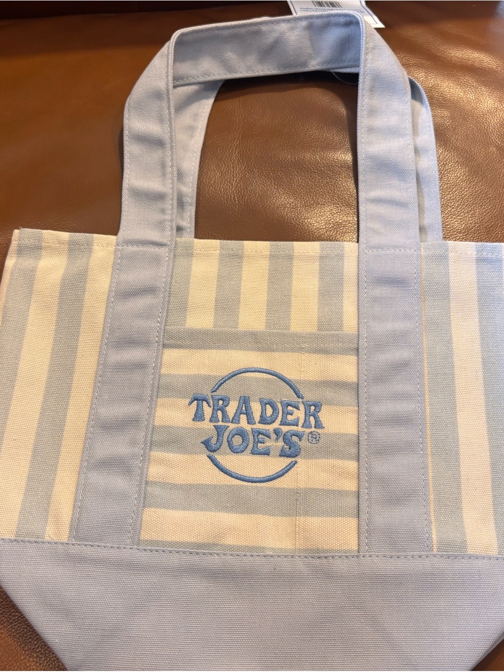 Light Blue & Cream Striped Canvas Tote Bag